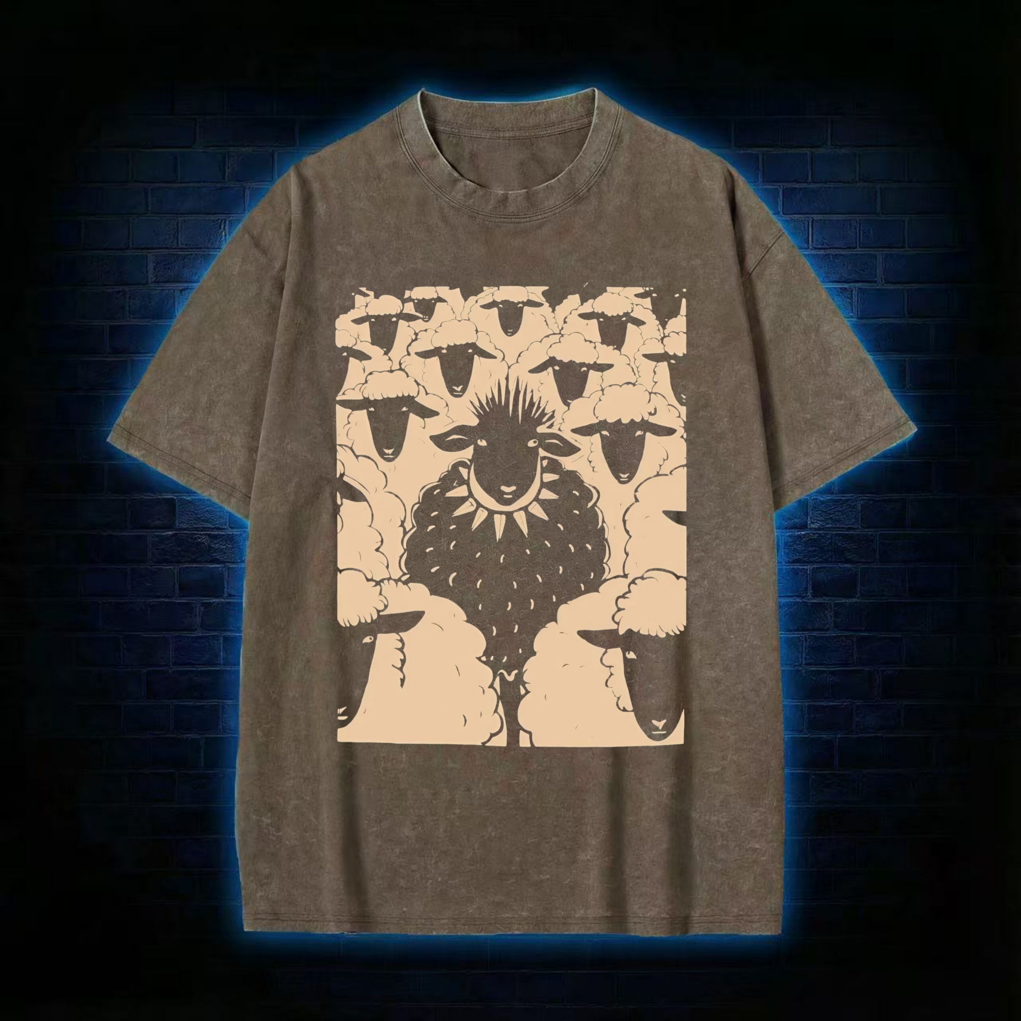 Black Sheep with Spiked Collar Washed T-shirt