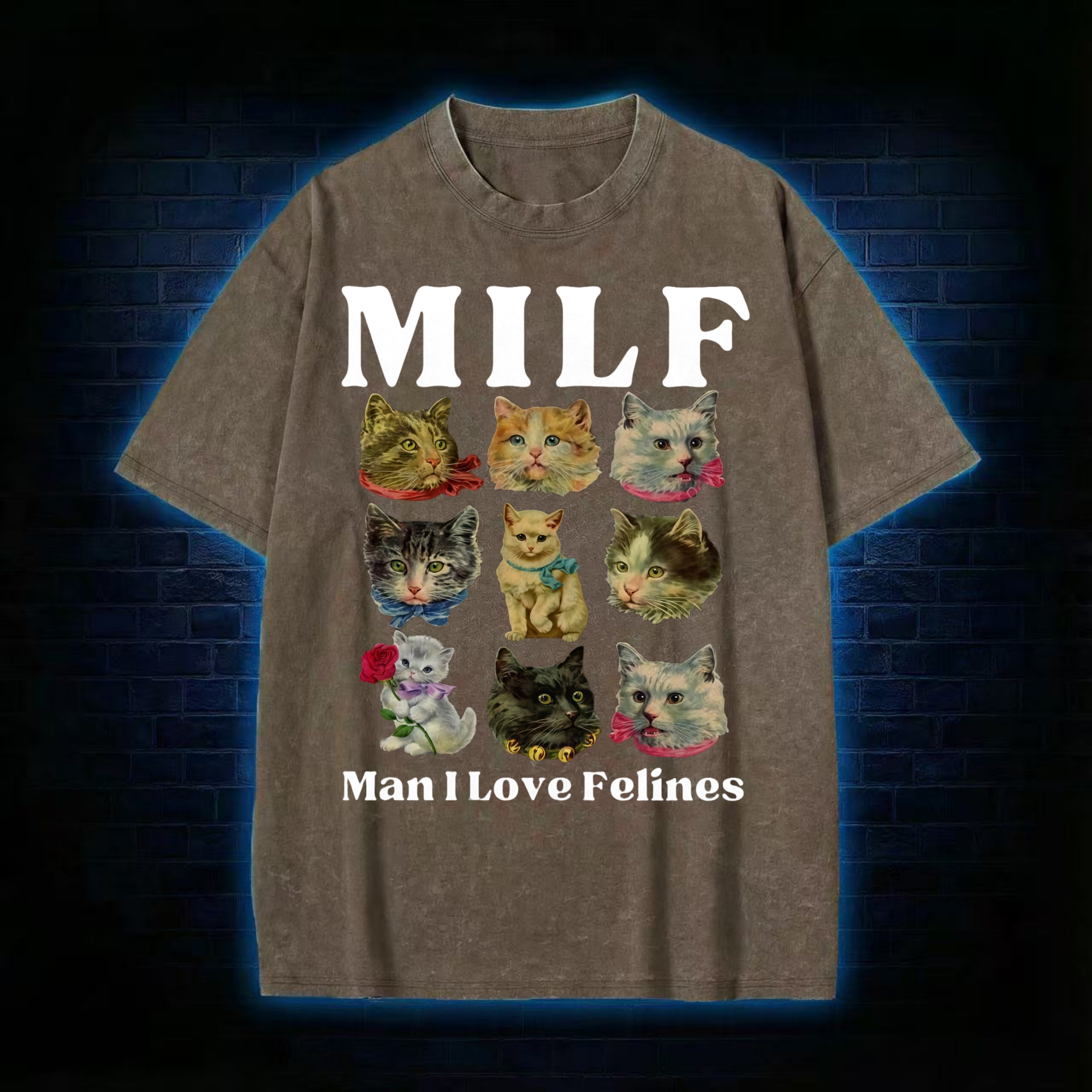 Milf Cats Washed T-shirt