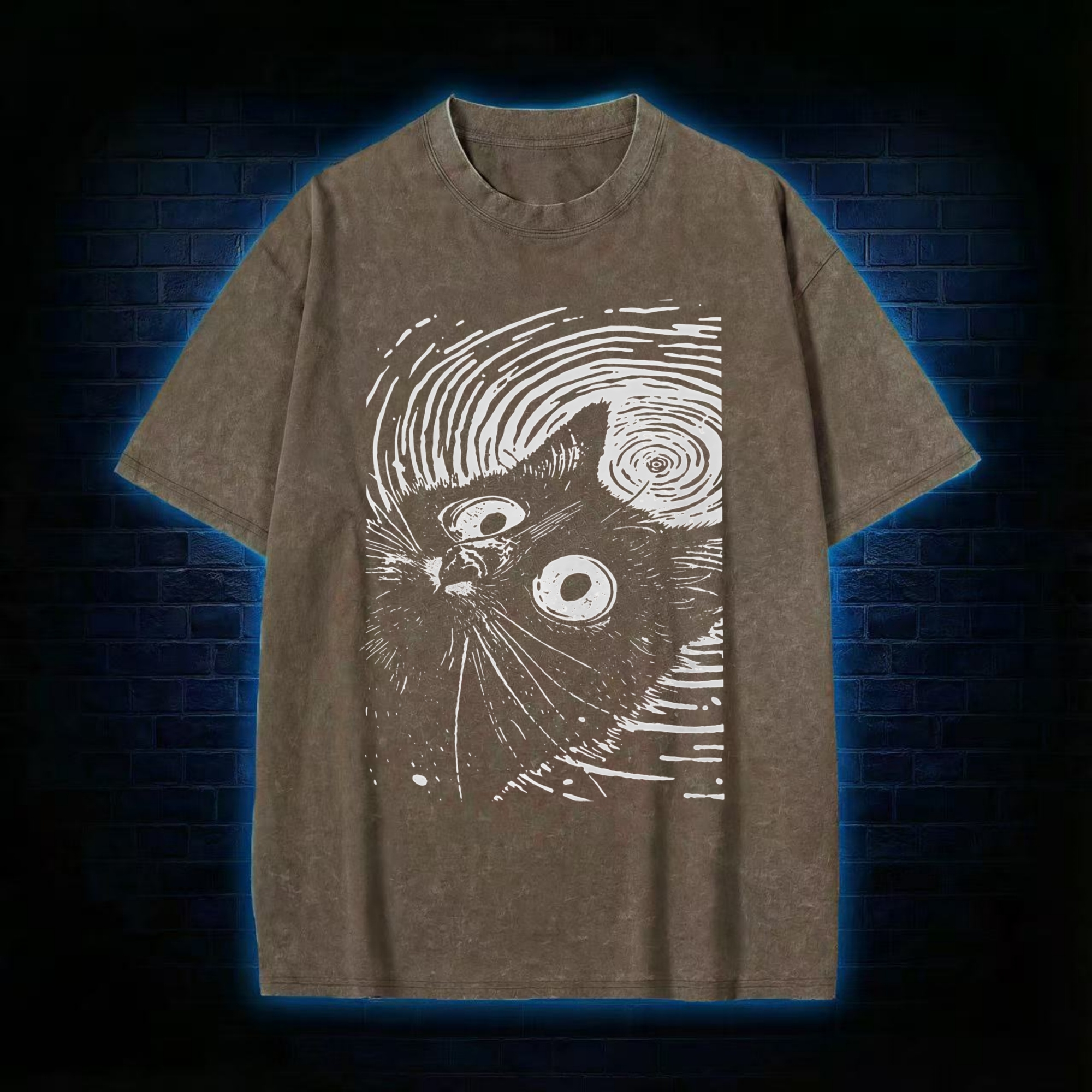 Psychedelic Weirdcore Cat Washed T-shirt