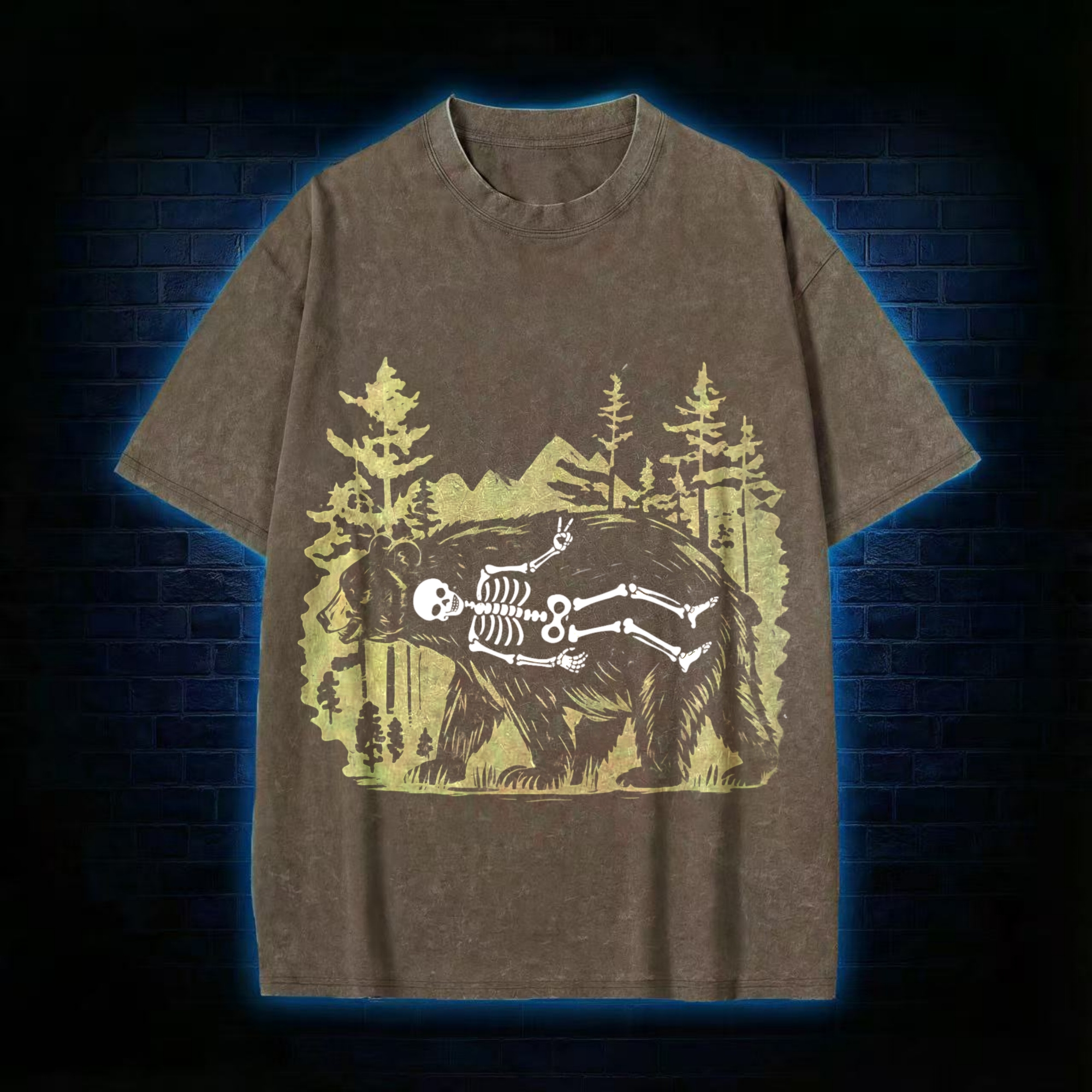 Funny Bear Skeleton Washed T-shirt