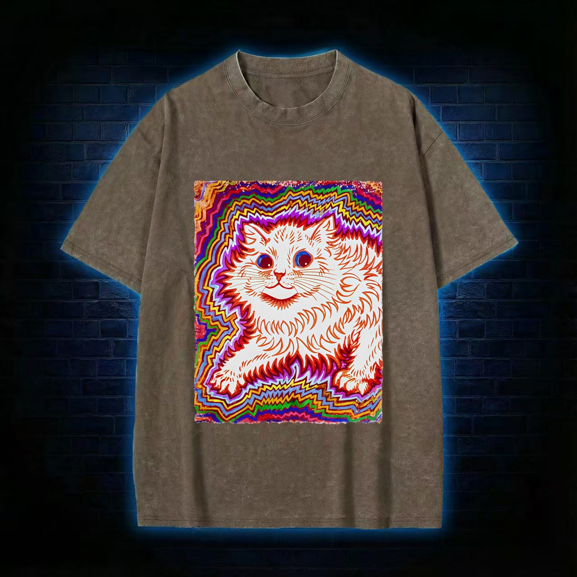 Rainbow Colorful Cat Washed T-Shirt