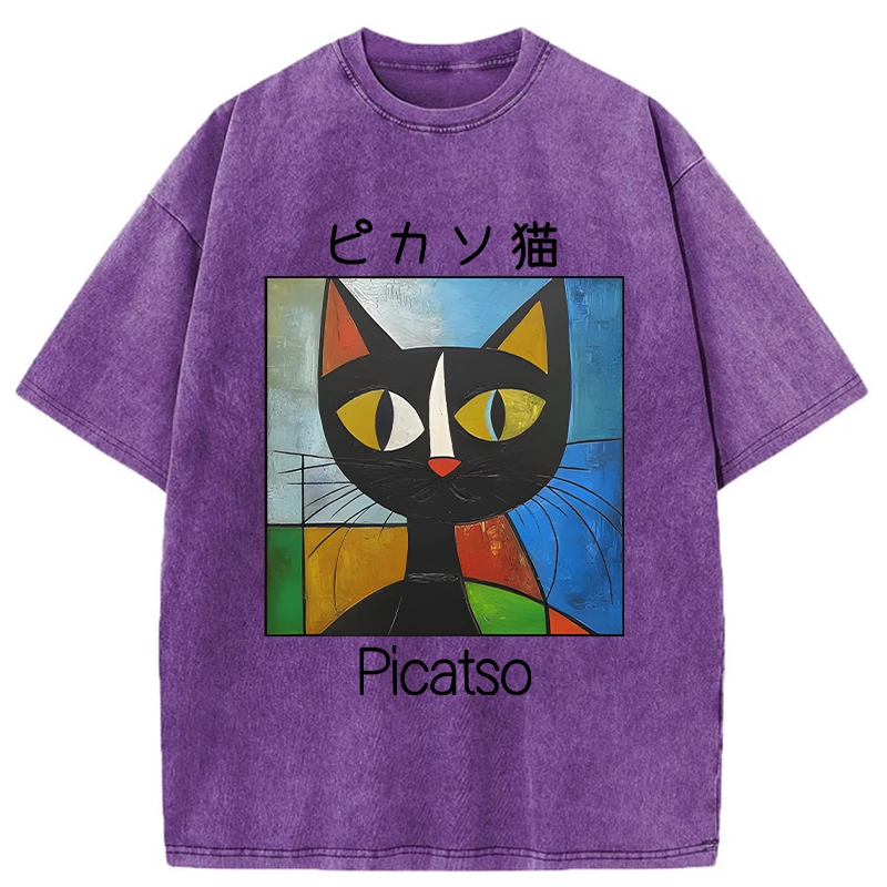  Funny Picasso Cat Washed T-Shirt
