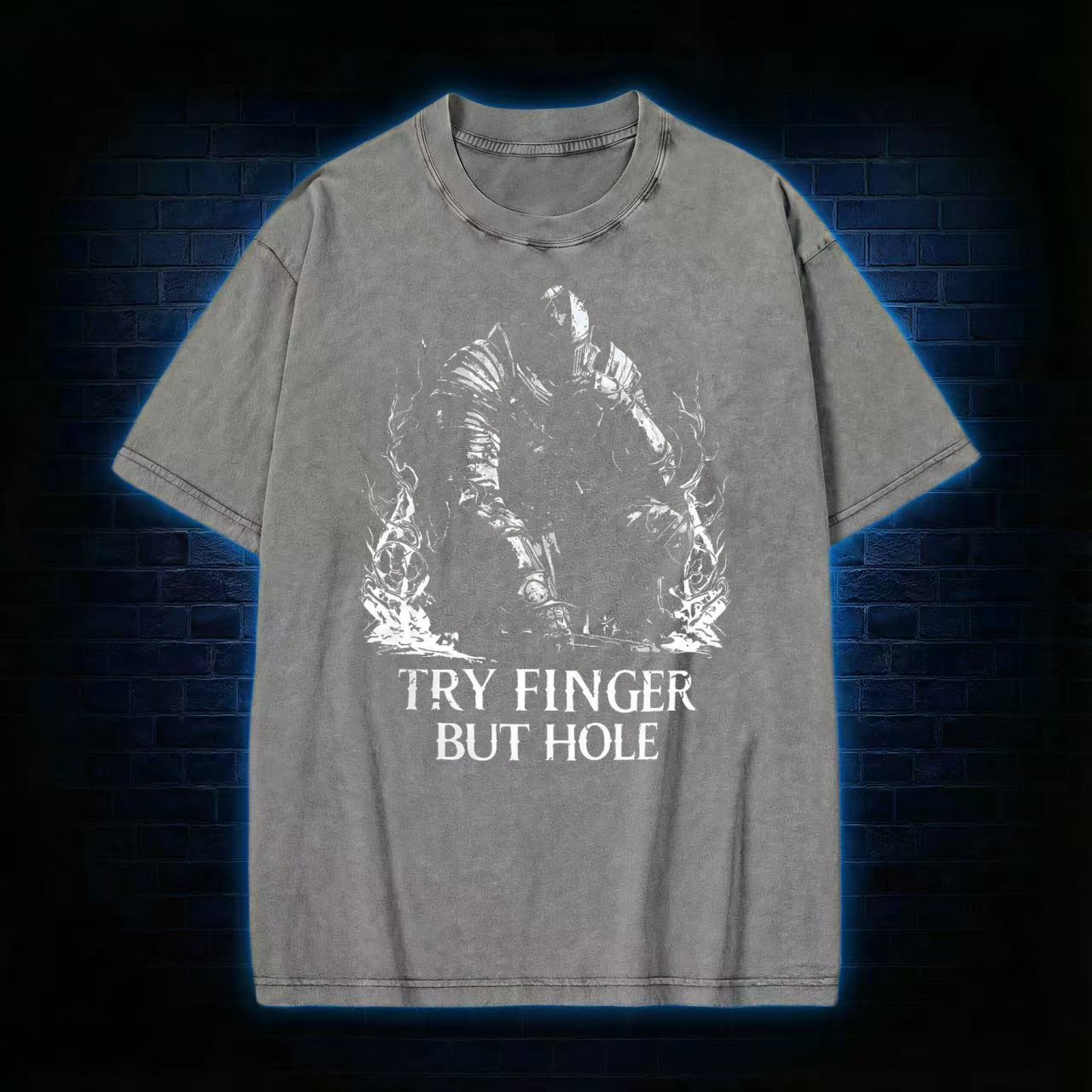 Try Finger but Hole Washed T-shirt