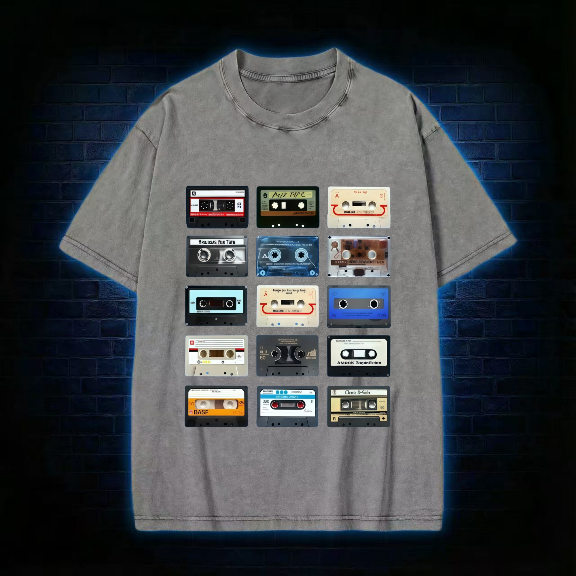 Retro Cassette Collage Music Nostalgia Washed T-shirt