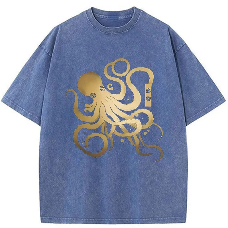  Japanese Calligraphy Version Of Octopus Washed T-Shirt