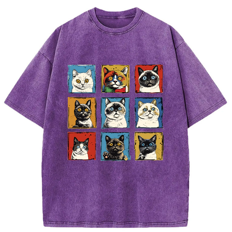 Pop Art Cat Washed T-Shirt