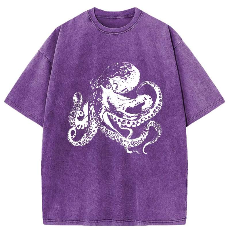 Woodcut Octopus Japan Washed T-Shirt