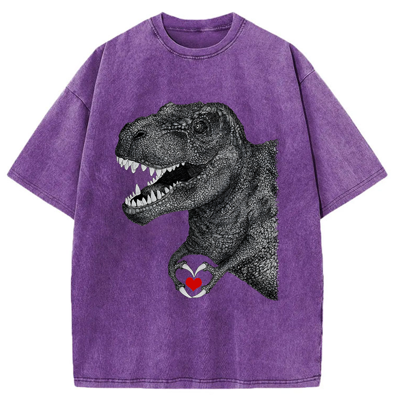Dinosaur Making A Heart Shape Washed T-Shirt