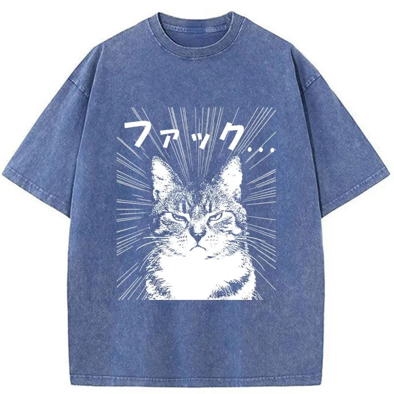  Angry Cat Washed T-Shirt