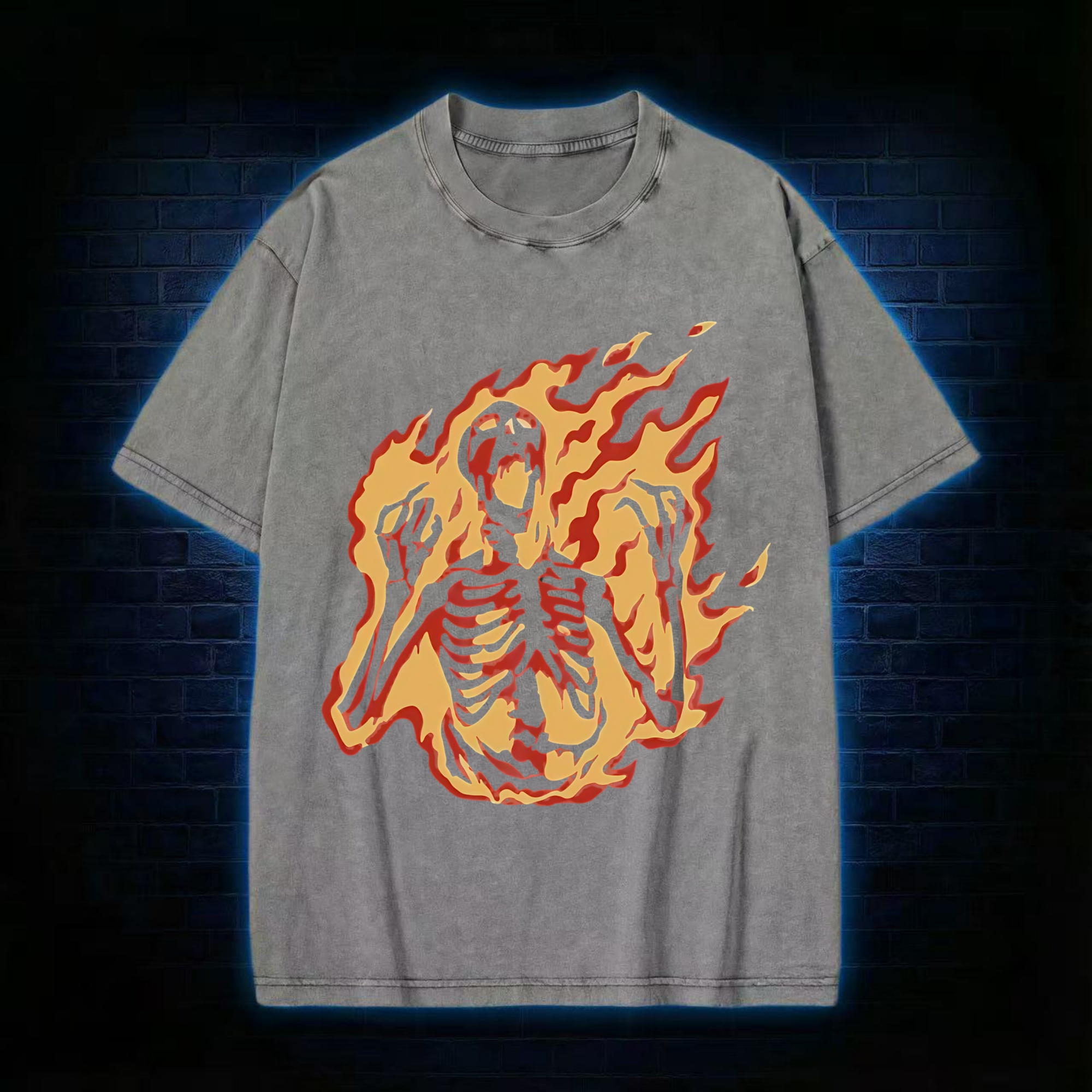 Burning Skeleton Washed T-shirt