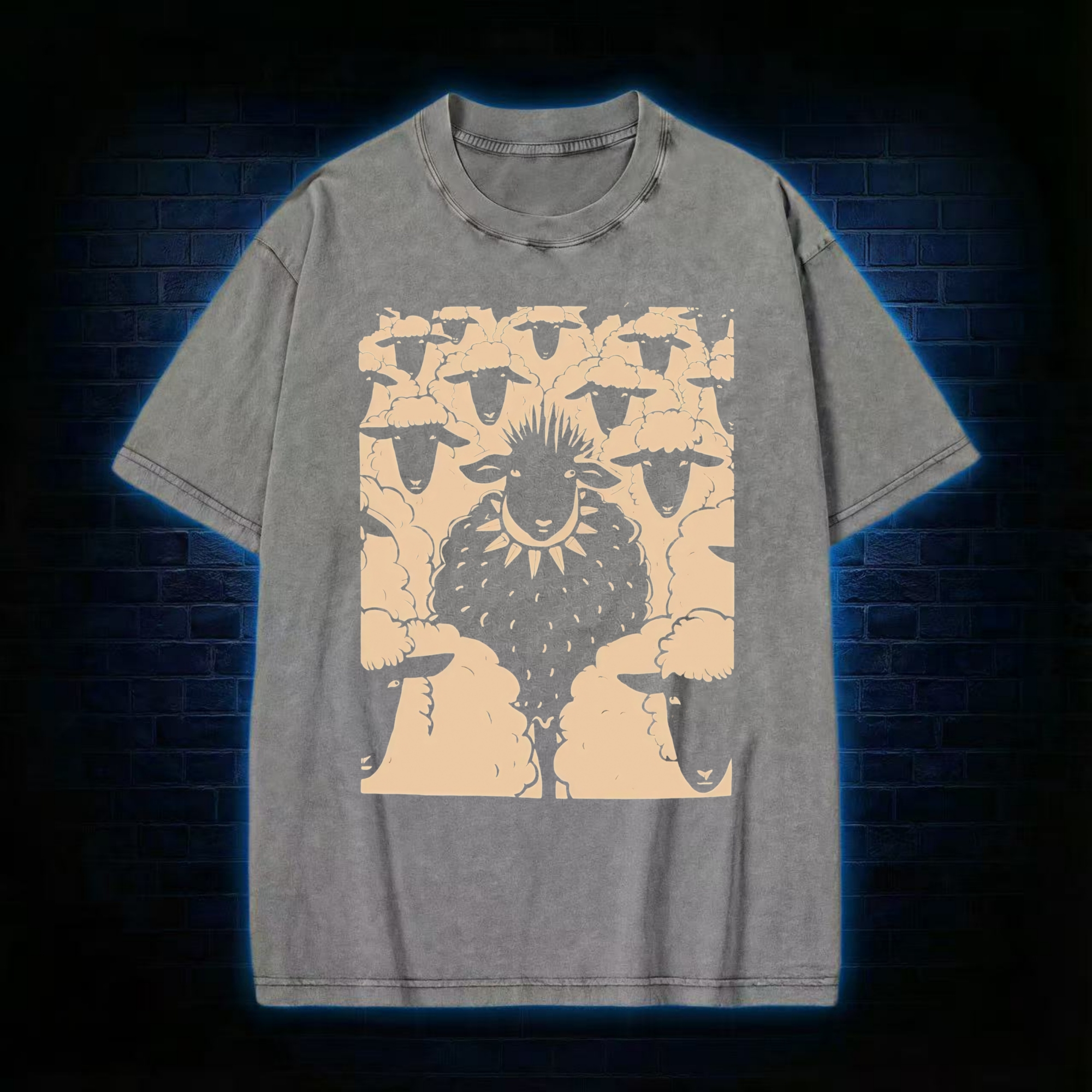 Black Sheep with Spiked Collar Washed T-shirt