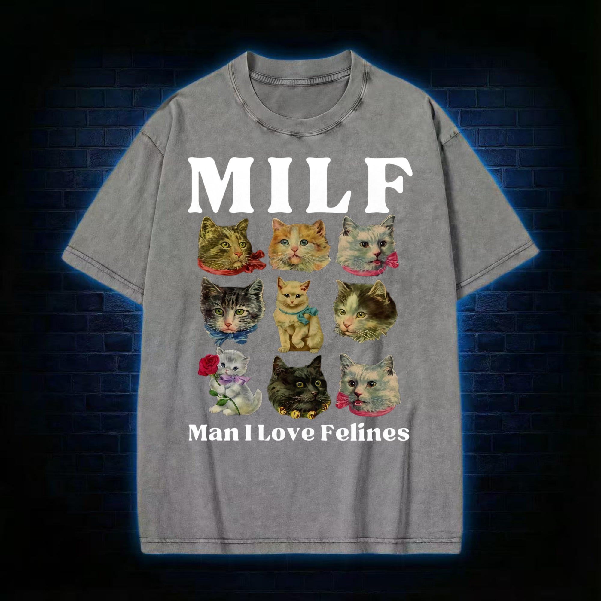 Milf Cats Washed T-shirt