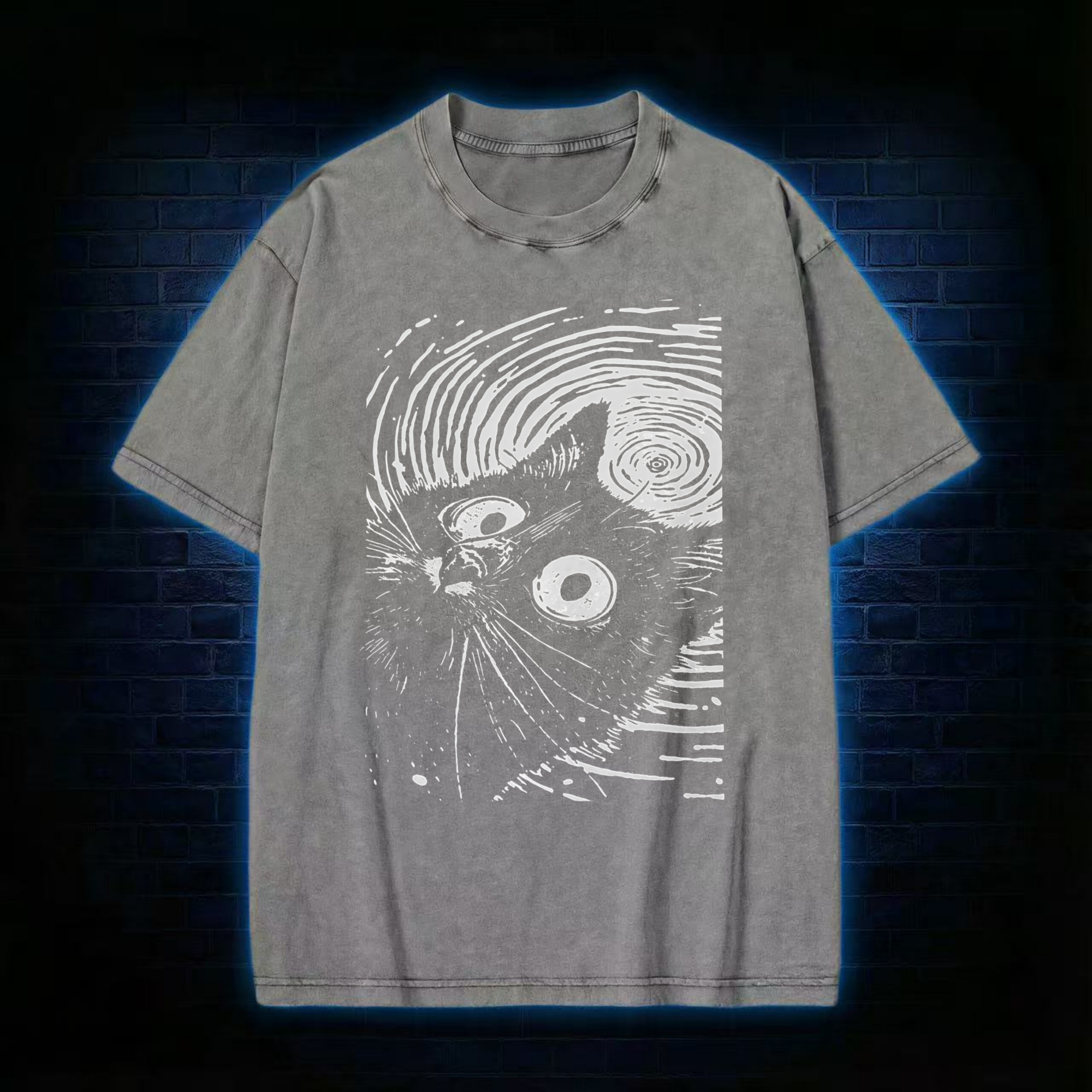 Psychedelic Weirdcore Cat Washed T-shirt