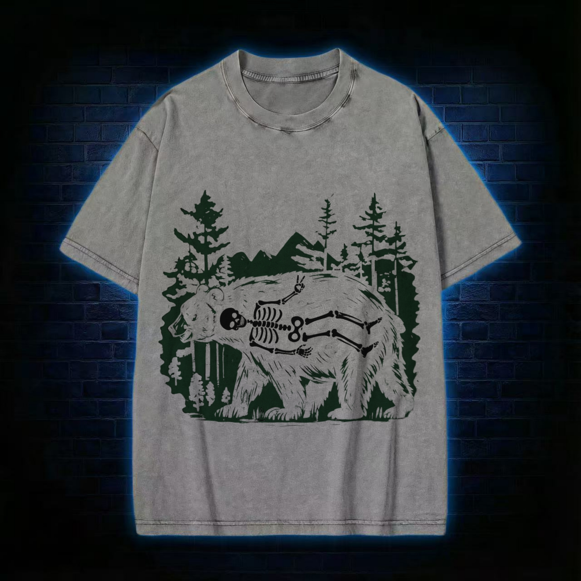 Funny Bear Skeleton Washed T-shirt