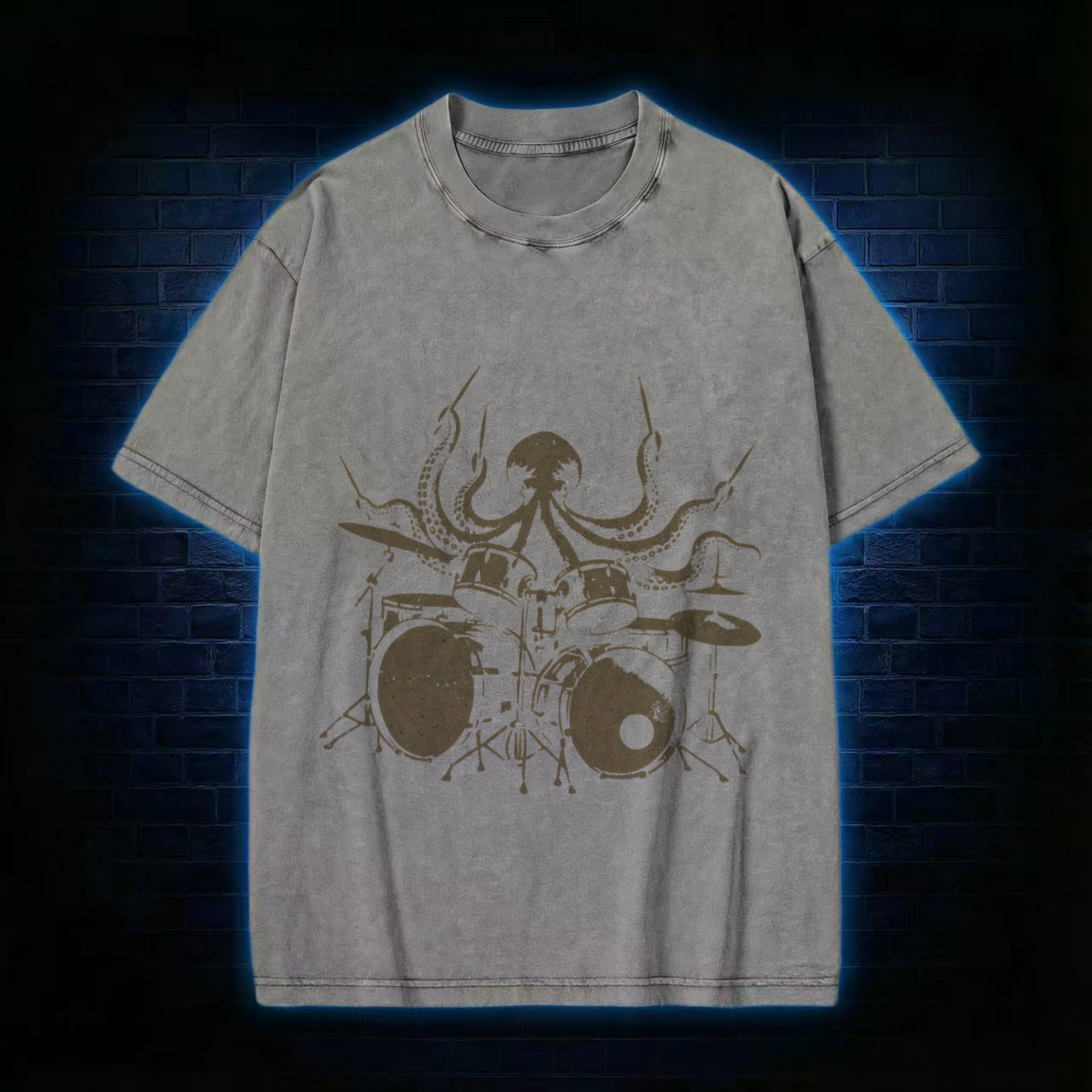Octopus Drummer Washed T-shirt
