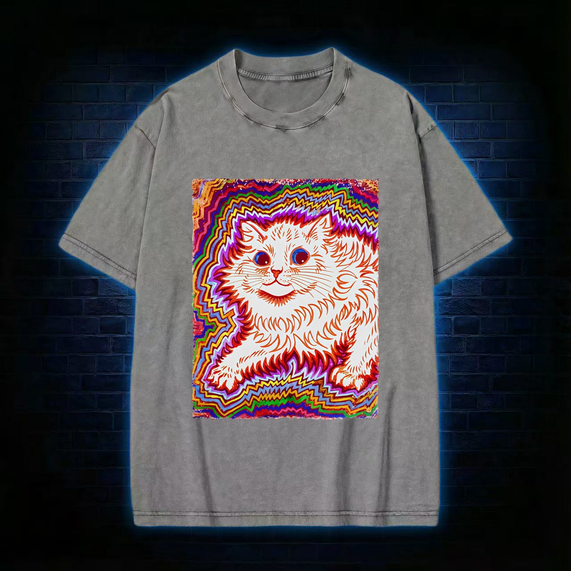 Rainbow Colorful Cat Washed T-Shirt