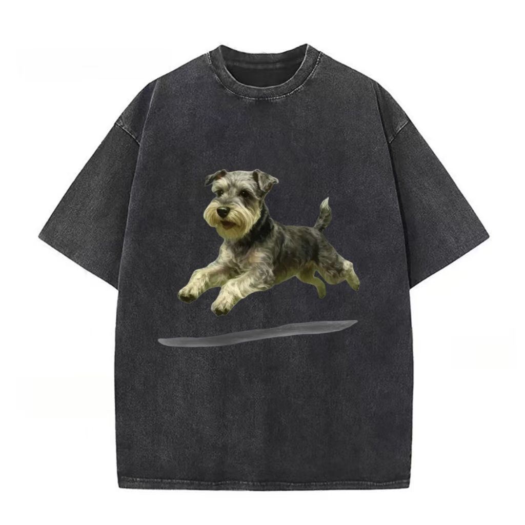 Miniature Schnauzer Jump Graphic Washed T-Shirt