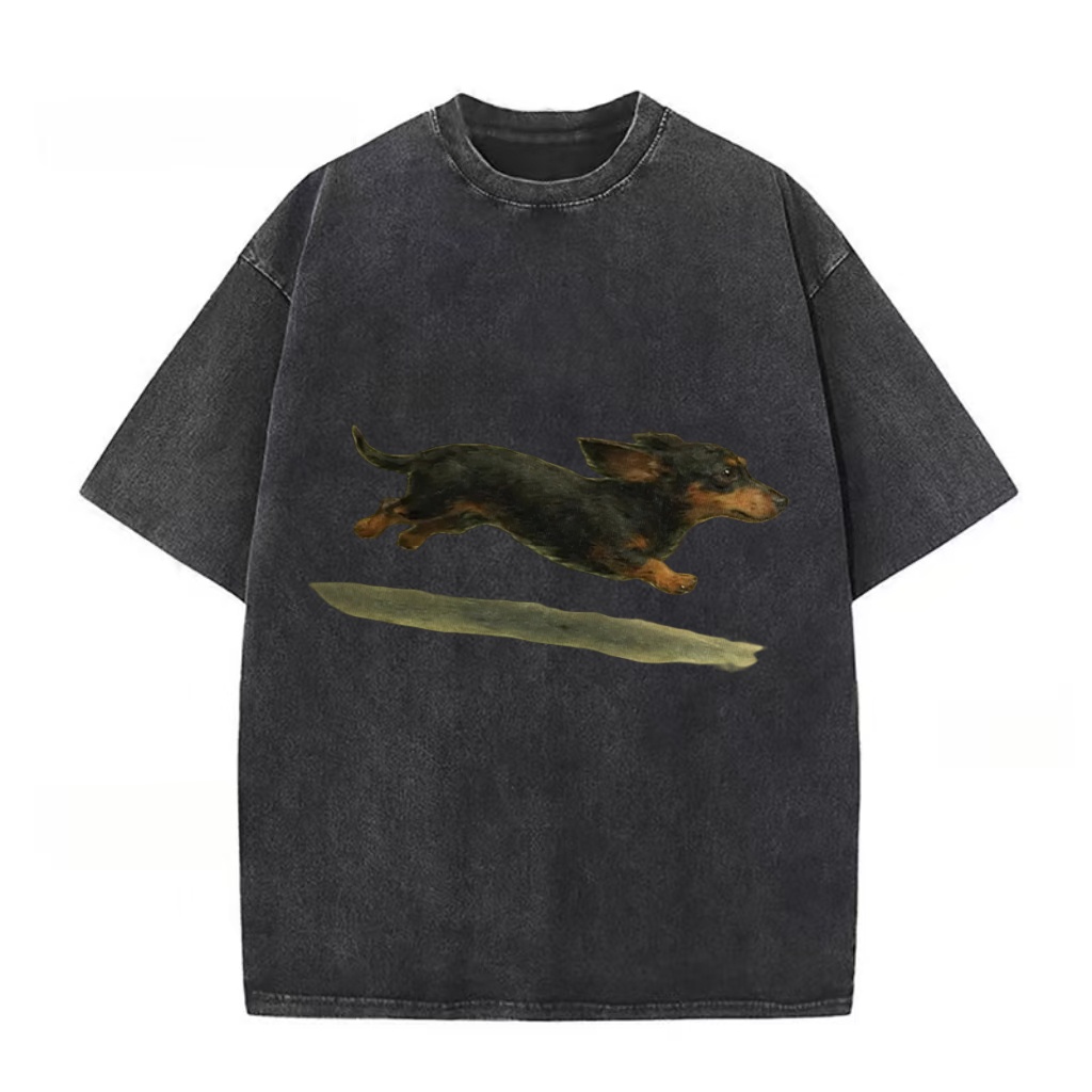 Dachshund Running Graphic Washed T-Shirt