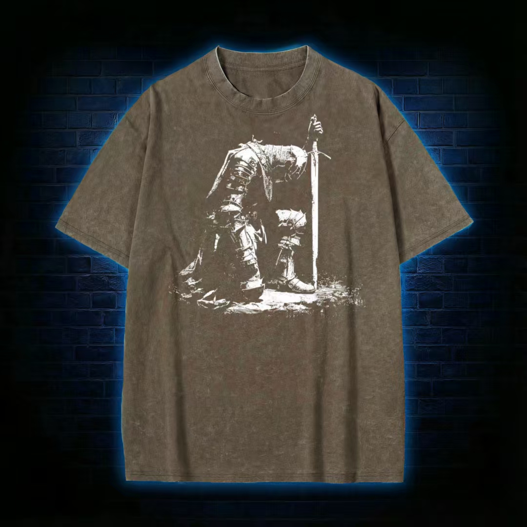Dark Fantasy Knight Washed T-shirt