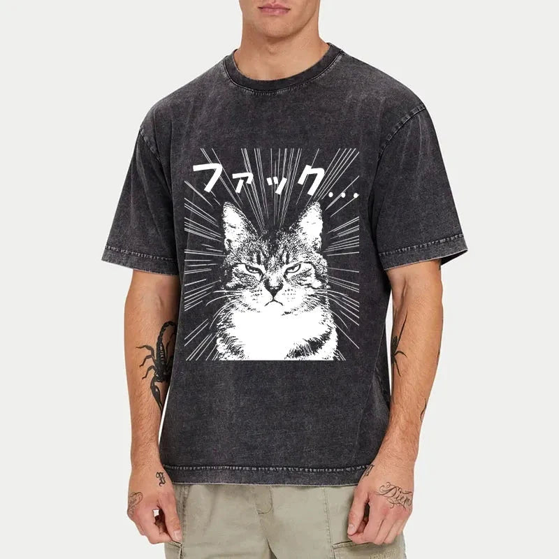  Angry Cat Washed T-Shirt