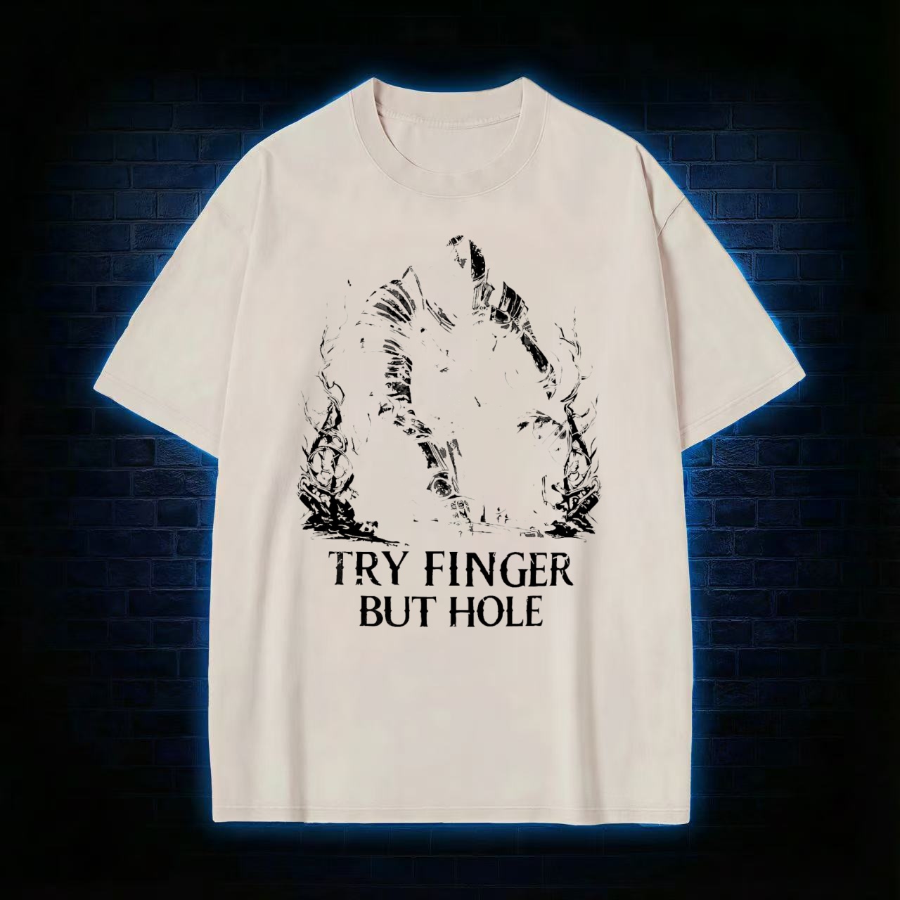 Try Finger but Hole Washed T-shirt