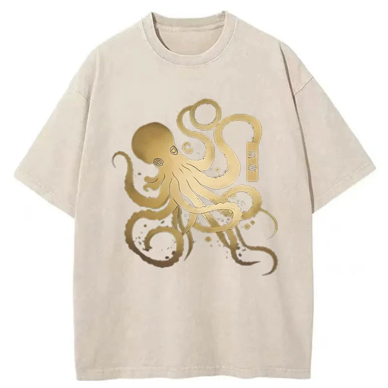  Japanese Calligraphy Version Of Octopus Washed T-Shirt