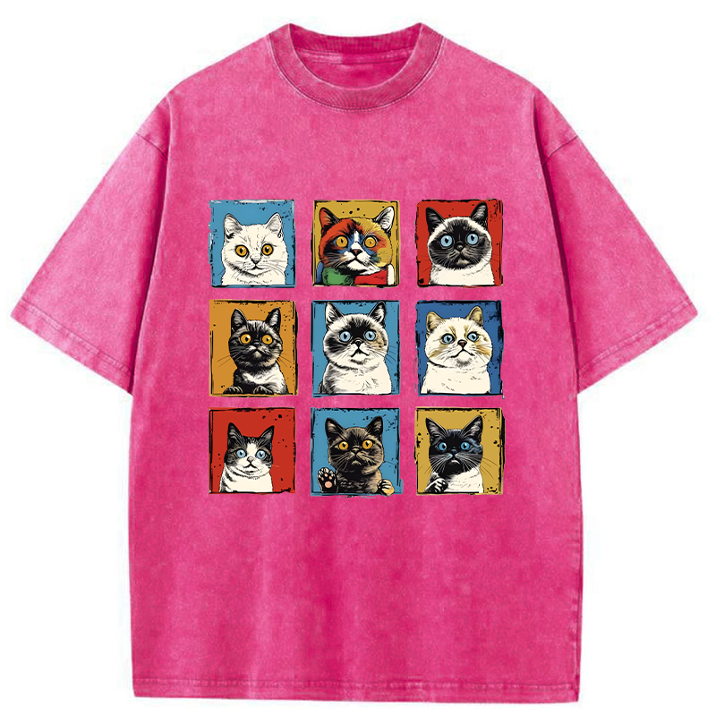 Pop Art Cat Washed T-Shirt