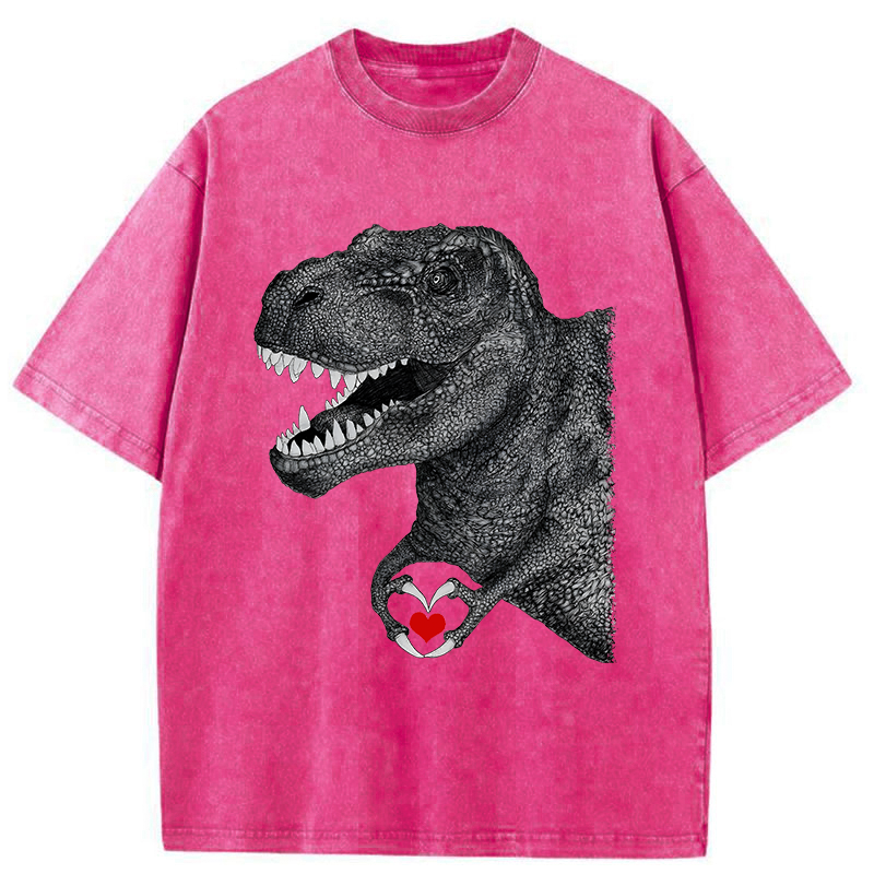 Dinosaur Making A Heart Shape Washed T-Shirt