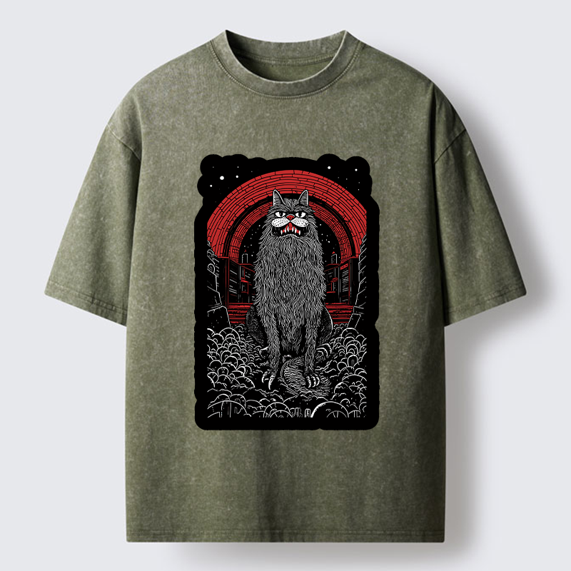 Terrifying Big-mouthed Cat Washed T-Shirt