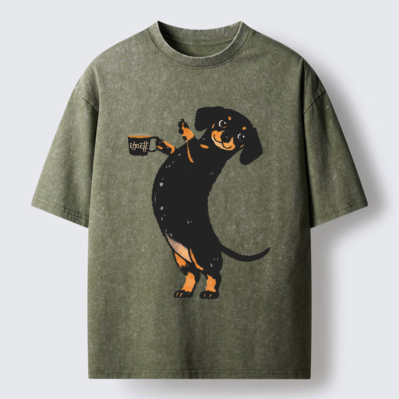 FadedStorm Elegant Coffee Dog Washed T-Shirt