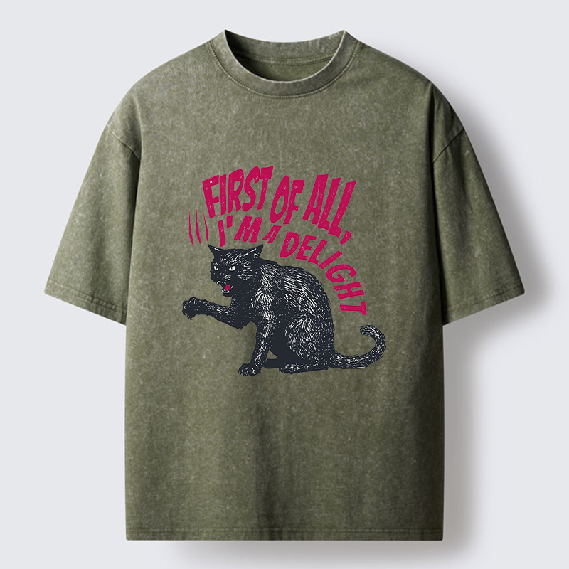  Fierce Black Cat Washed T-Shirt