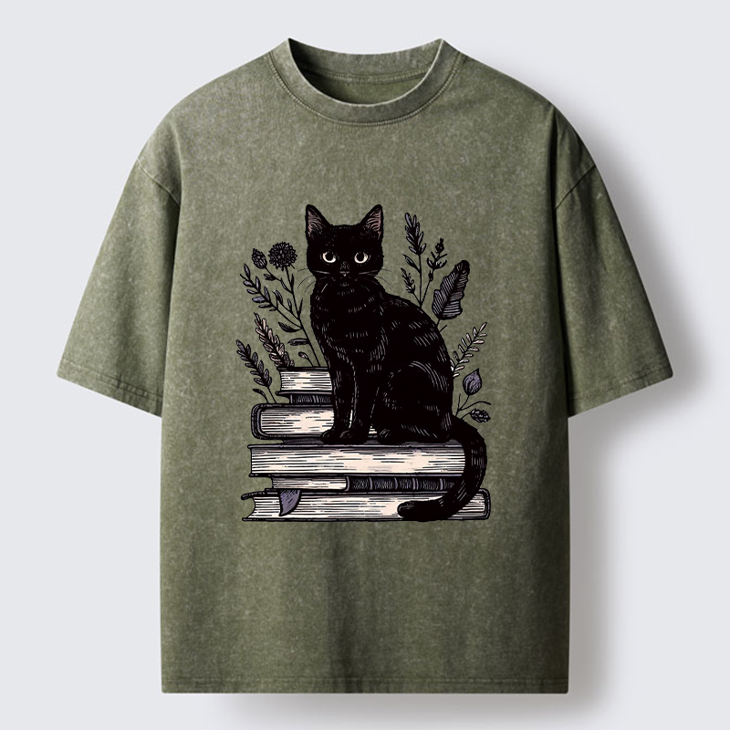  Books And Cats Washed T-Shirt