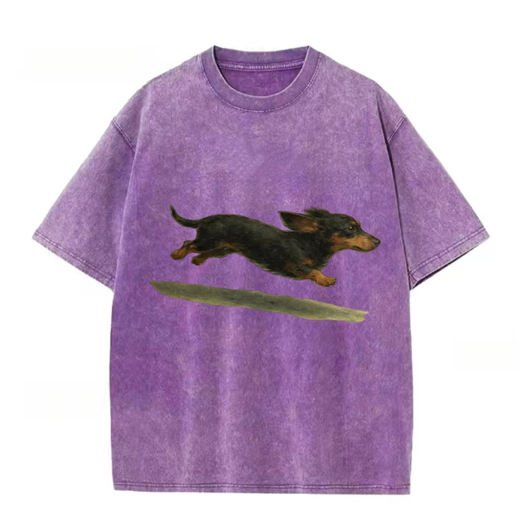 Dachshund Running Graphic Washed T-Shirt