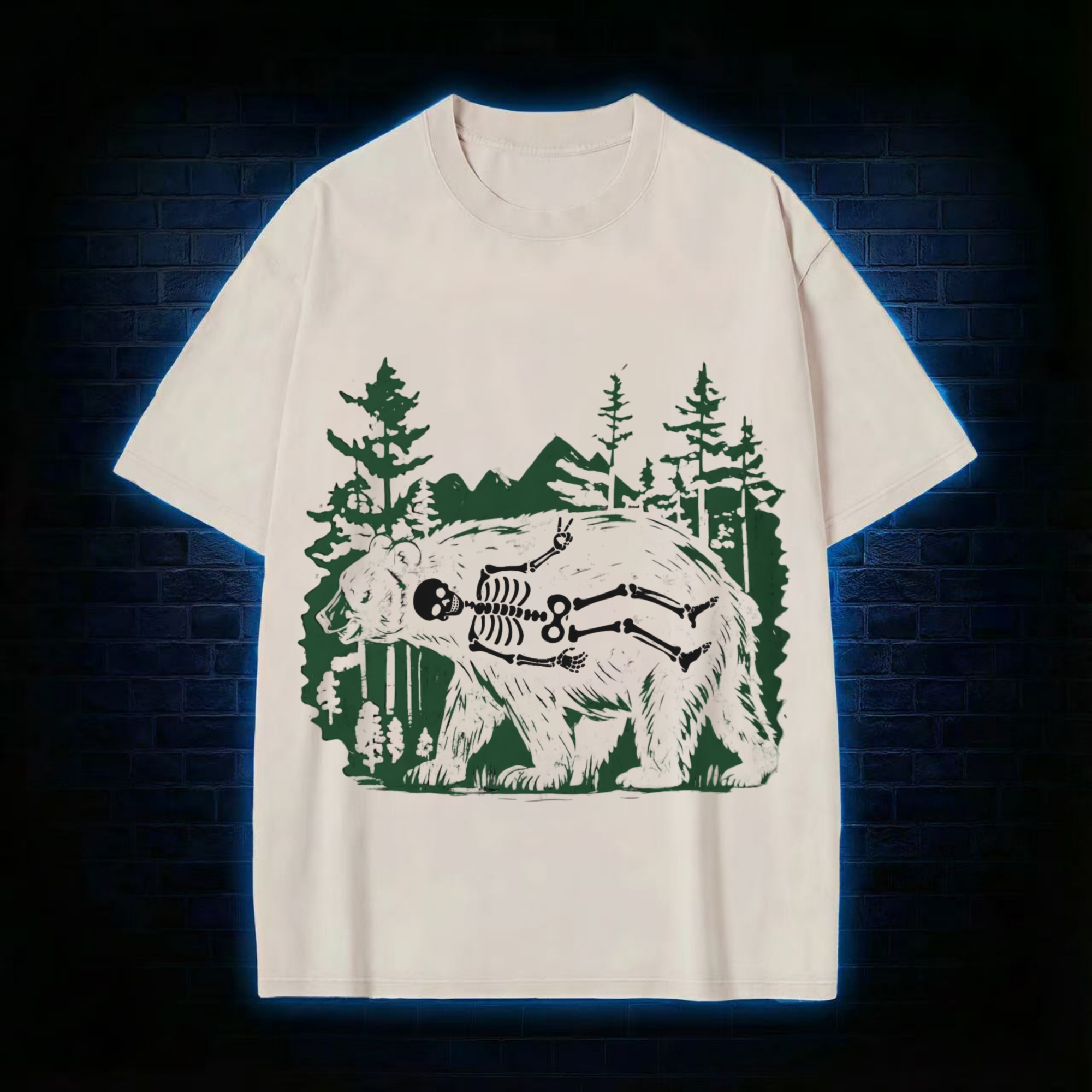 Funny Bear Skeleton Washed T-shirt