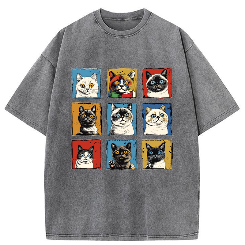 Pop Art Cat Washed T-Shirt