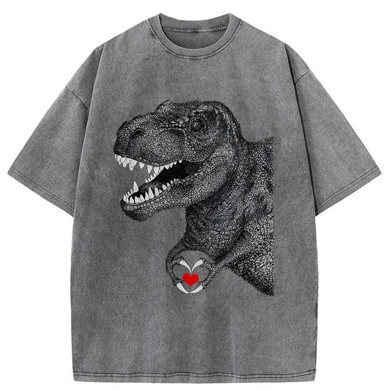 Dinosaur Making A Heart Shape Washed T-Shirt