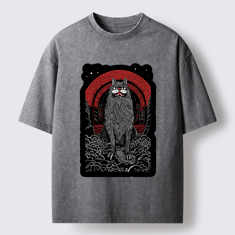 Terrifying Big-mouthed Cat Washed T-Shirt