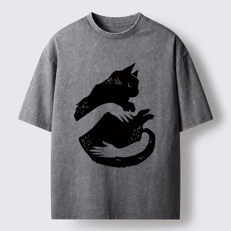 Tokyo-Tiger Holding A Black Cat Washed T-Shirt