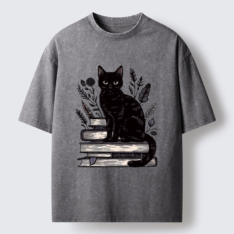  Books And Cats Washed T-Shirt