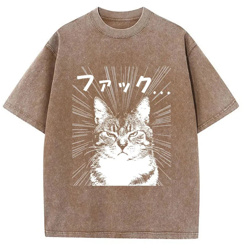 Angry Cat Washed T-Shirt