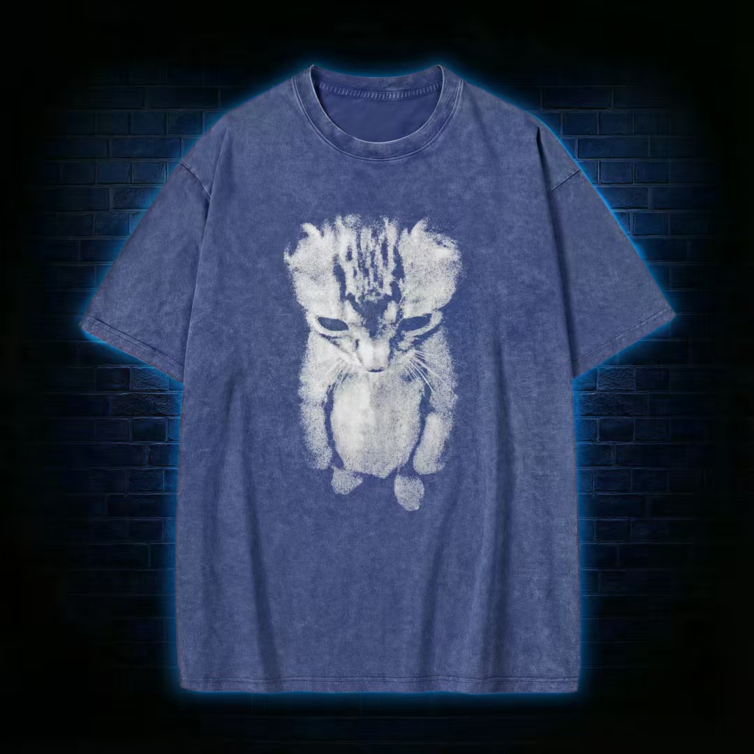 Mottled Cat Silhouette Casual T-shirt
