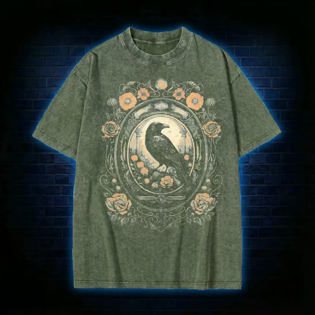 Retro Occult Moon Floral Washed T-shirt