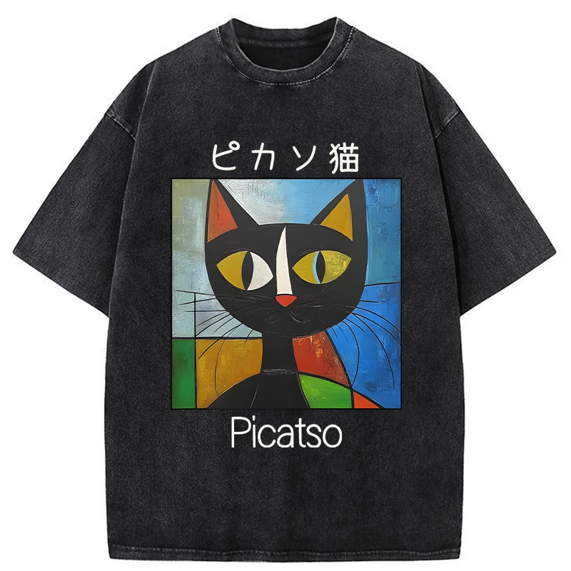 Funny Picasso Cat Washed T-Shirt