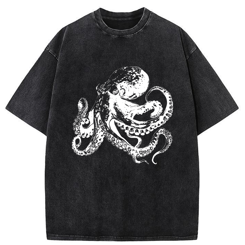 Woodcut Octopus Japan Washed T-Shirt