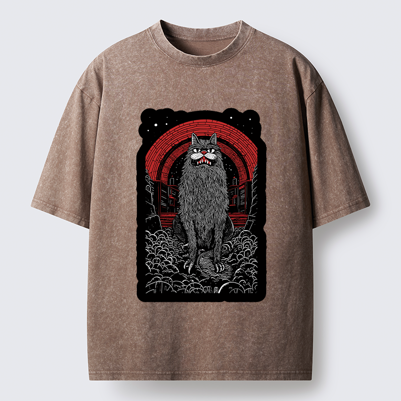 Terrifying Big-mouthed Cat Washed T-Shirt