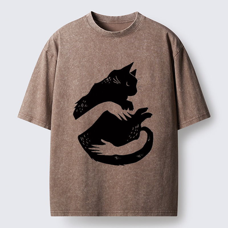 Tokyo-Tiger Holding A Black Cat Washed T-Shirt
