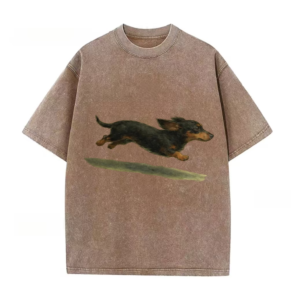 Dachshund Running Graphic Washed T-Shirt