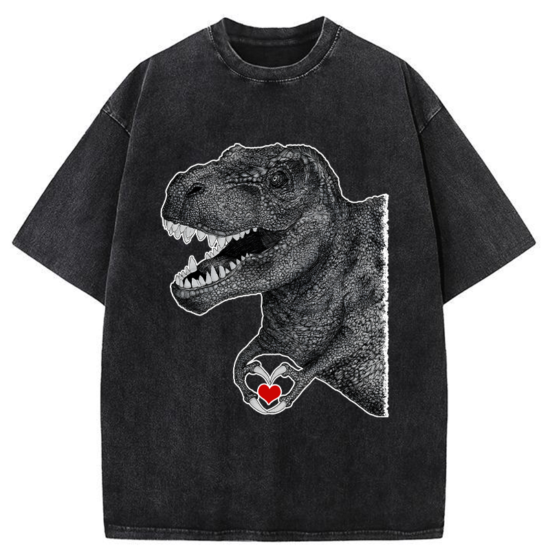 Dinosaur Making A Heart Shape Washed T-Shirt