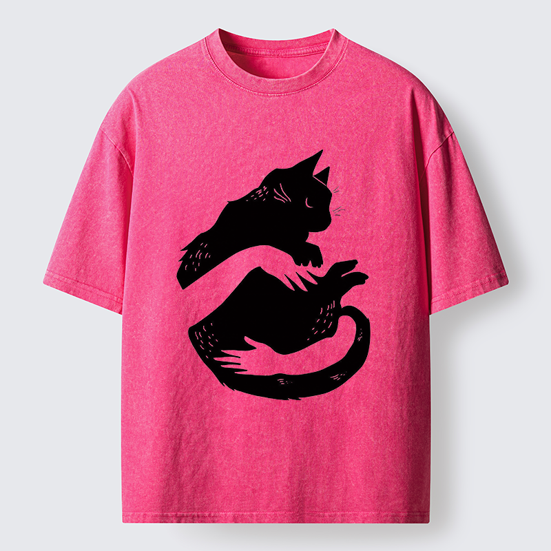 Tokyo-Tiger Holding A Black Cat Washed T-Shirt