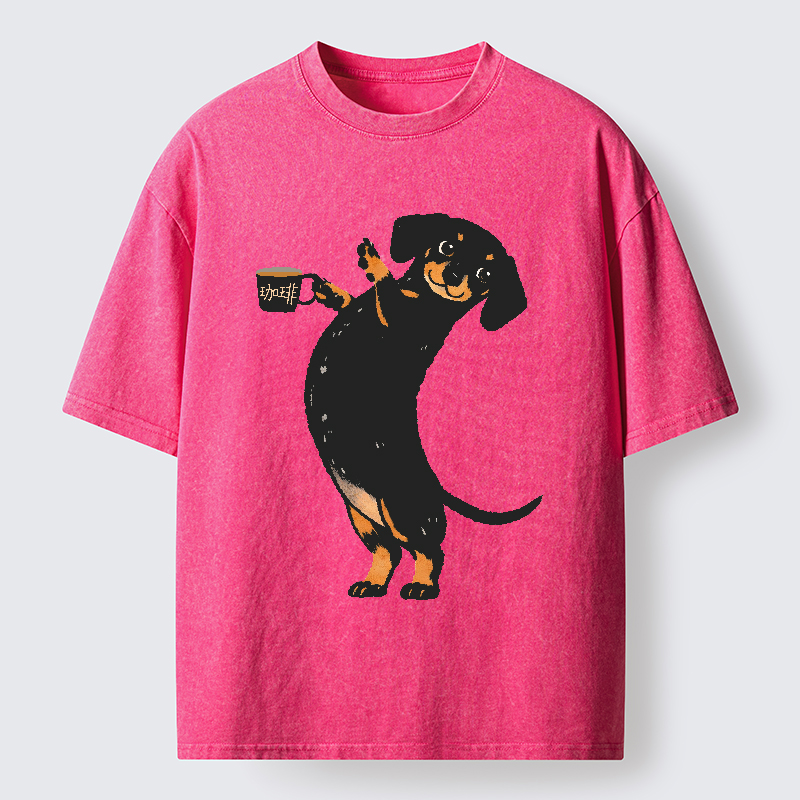 FadedStorm Elegant Coffee Dog Washed T-Shirt